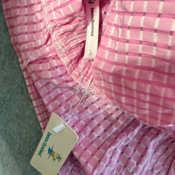 Beachsissi Pink Gingham Ruffle Tiered Smocked Waist Midi Dress Womens L - Picture 8 of 11